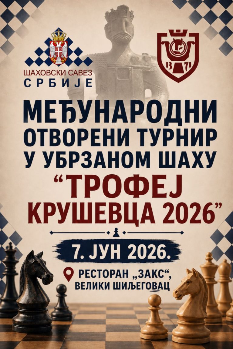 RASPIS MEĐUNARODNOG OTVORENOG TURNIRA U UBRZANOM ŠAHU “TROFEJ KRUŠEVCA 2026”